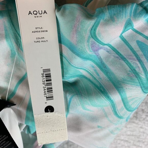Aqua One Piece Swimsuit Women Large Multicolor Swirl Print‎ Cutout Stretch S9788 - Picture 4 of 5